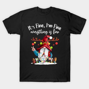 It's Fine I'm Fine Everything Is Fine Gnome Christmas Lights T-Shirt